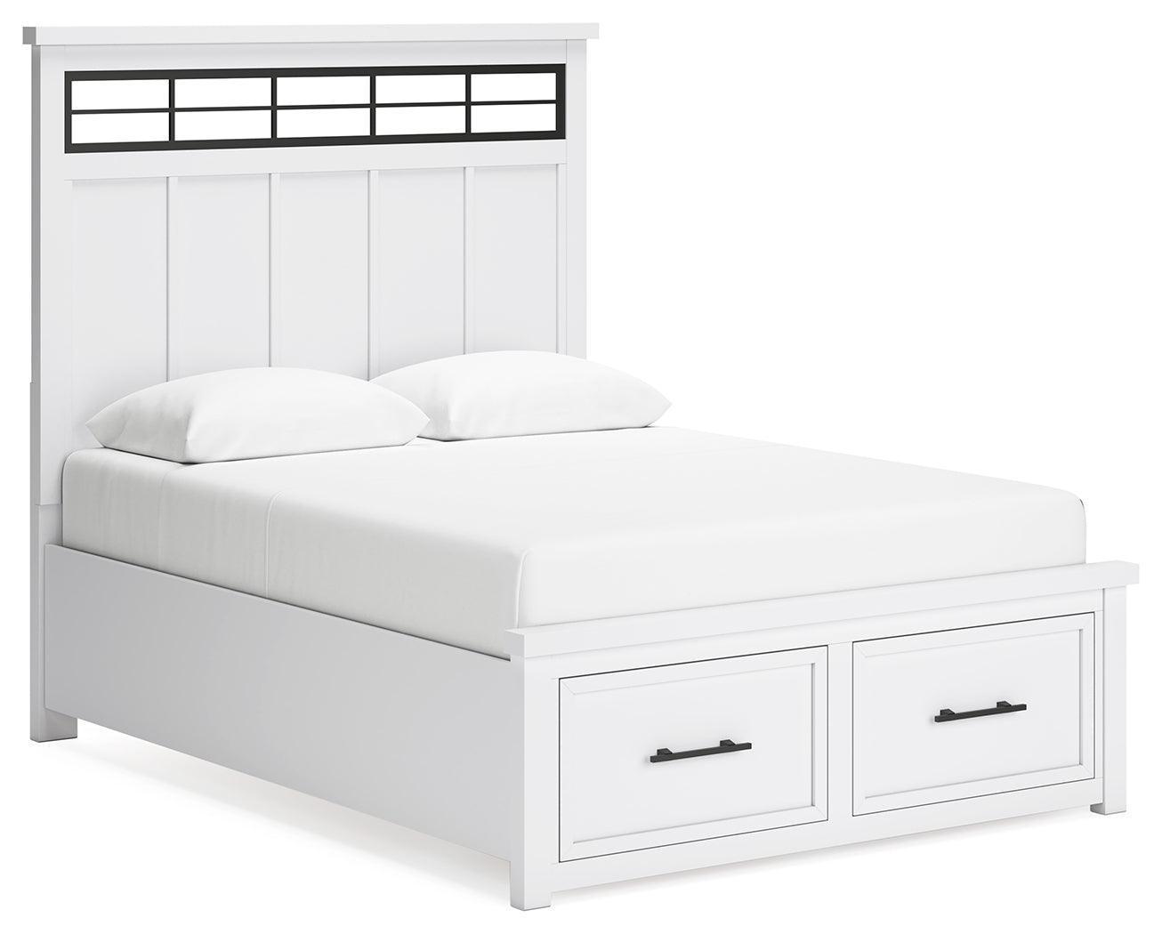 Ashbryn White Natural Queen Panel Storage Bed