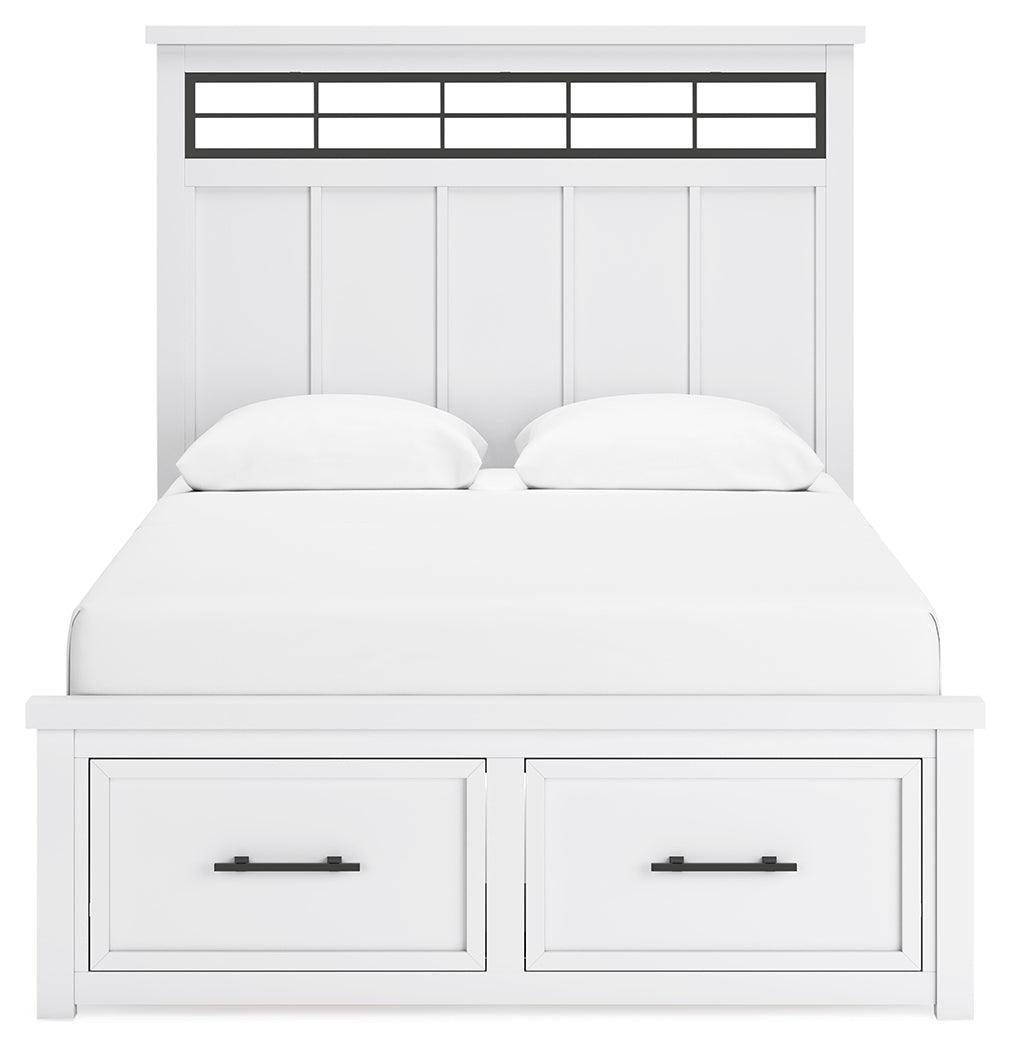 Ashbryn White Natural Queen Panel Storage Bed