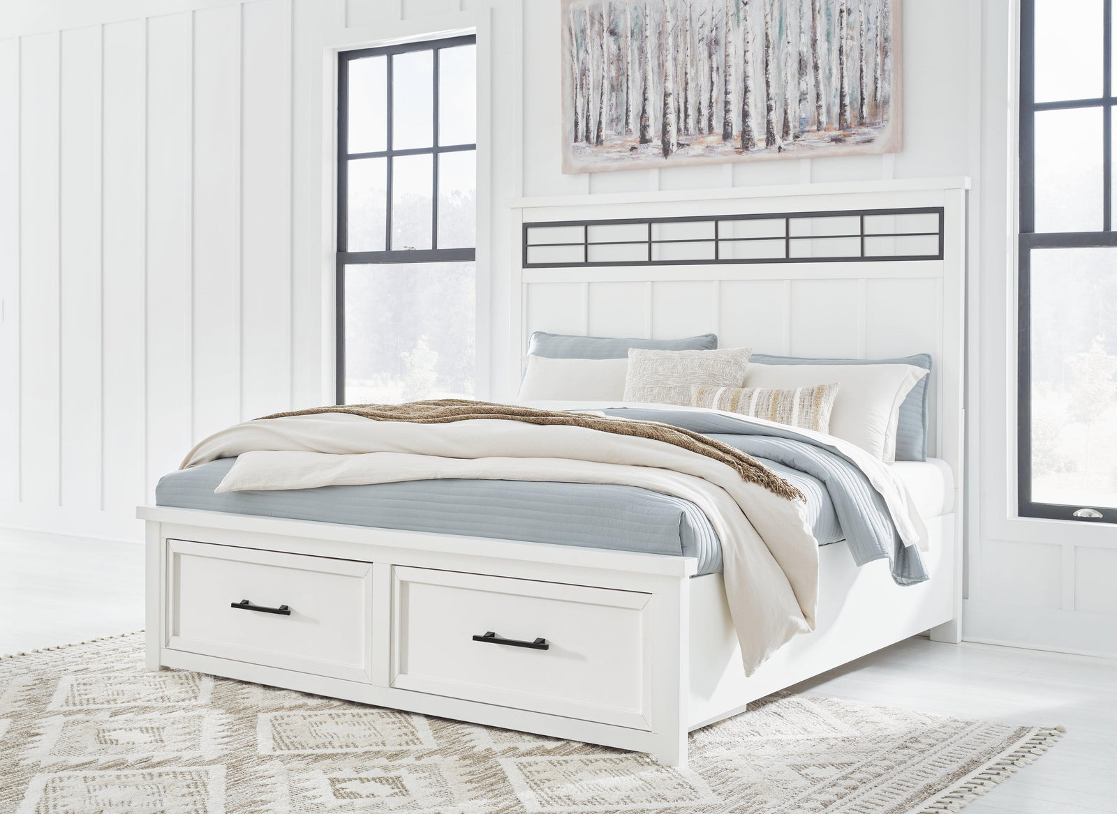 Ashbryn White Natural King Panel Storage Bed