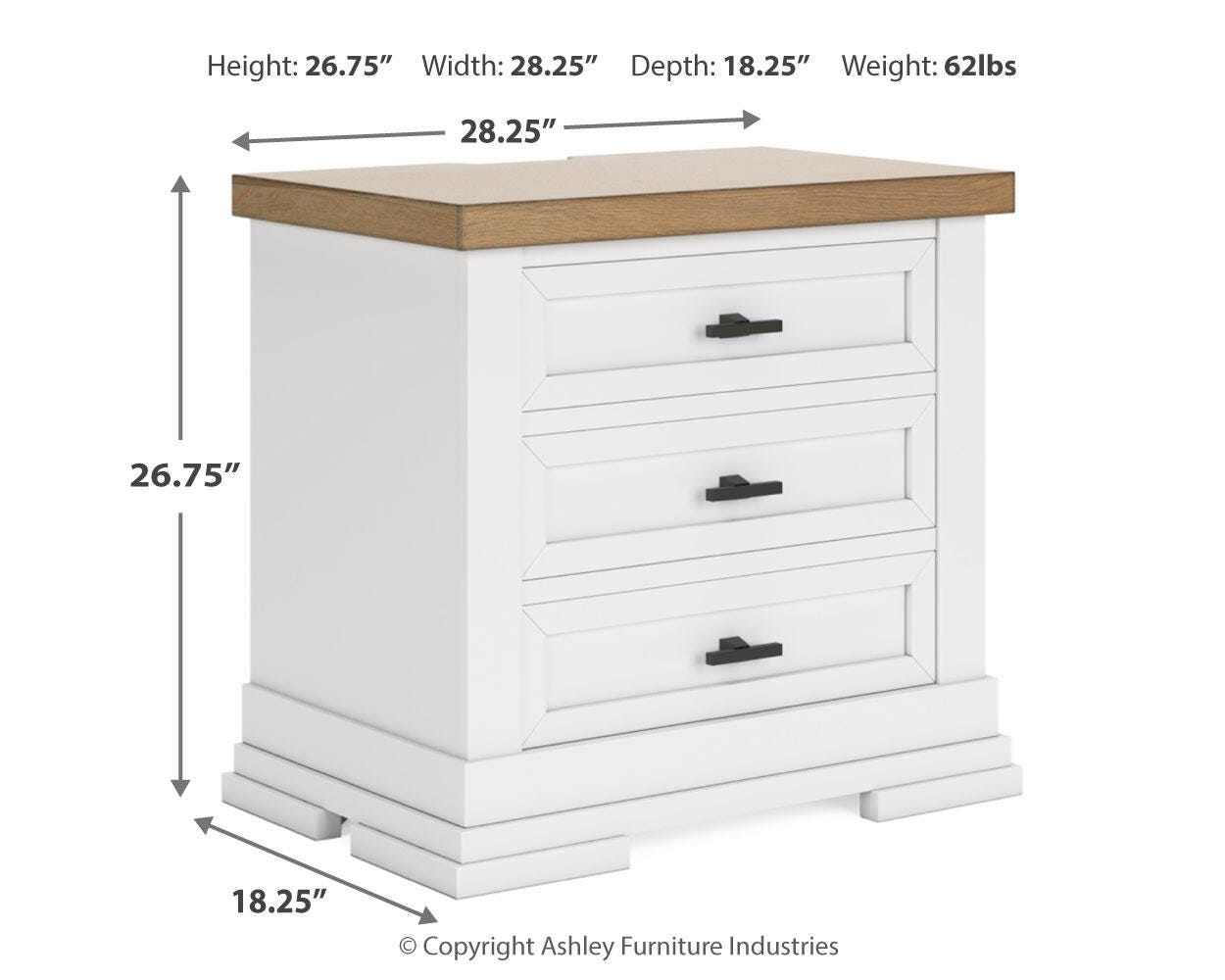 Ashbryn White/Natural Panel Storage Bedroom Set dimension view