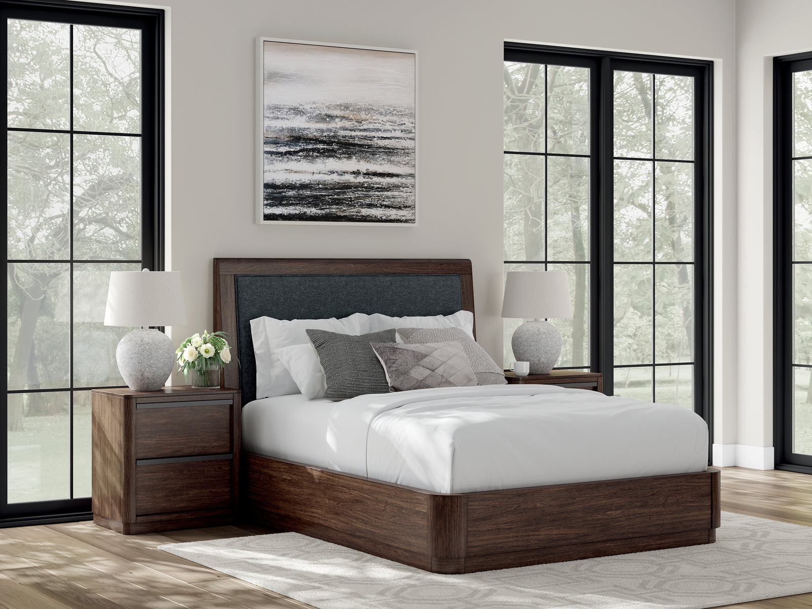 Dilenno Dark Brown Queen Upholstered Panel Bed