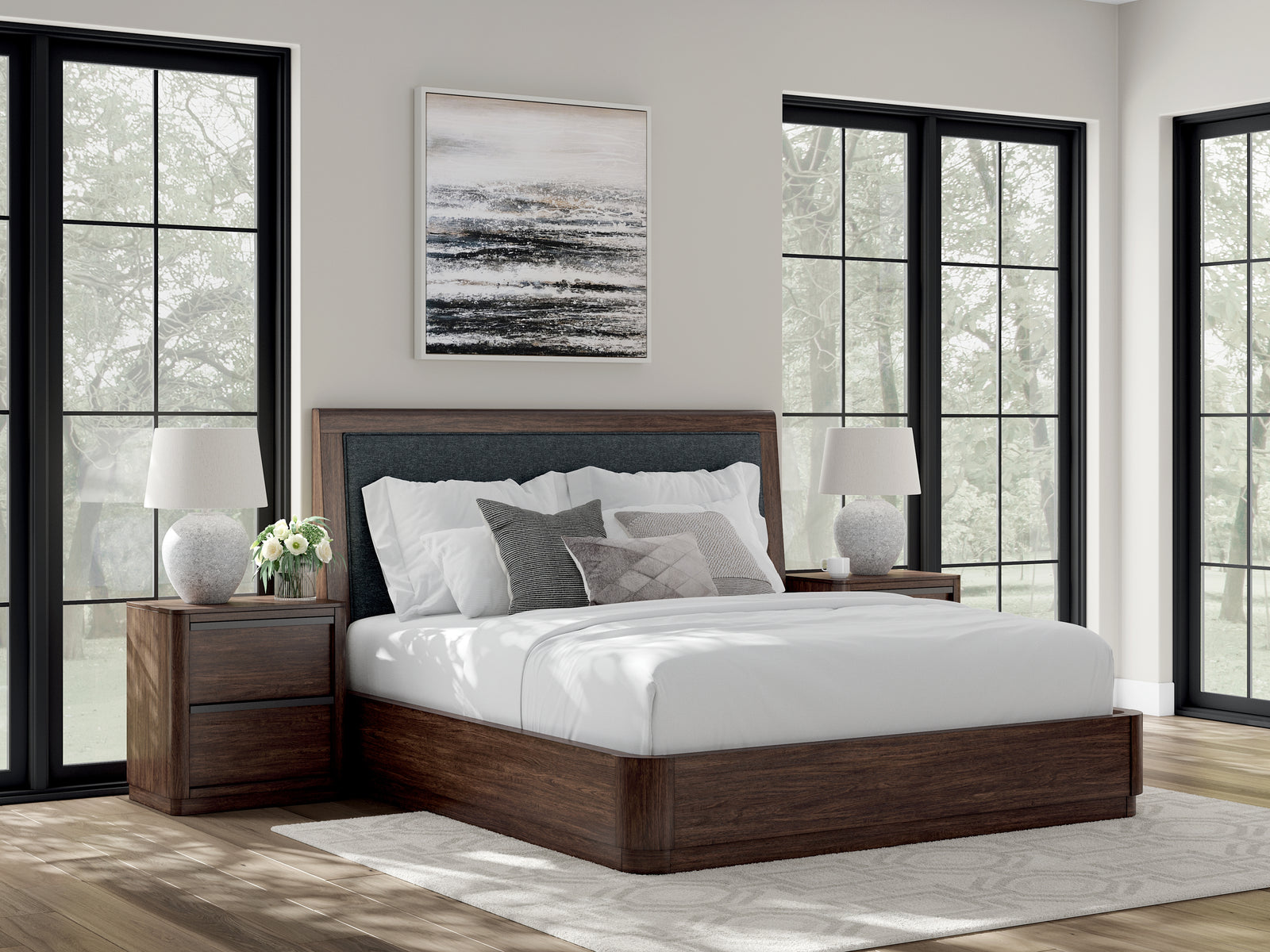 Dilenno Dark Brown King Upholstered Panel Bed