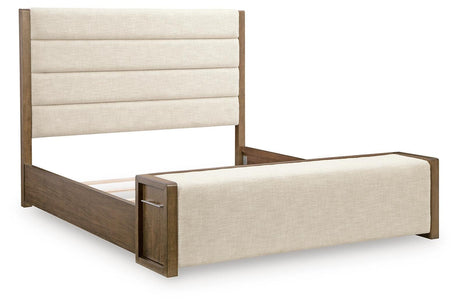 Marxmore Brown Queen Upholstered Storage Bed angled view