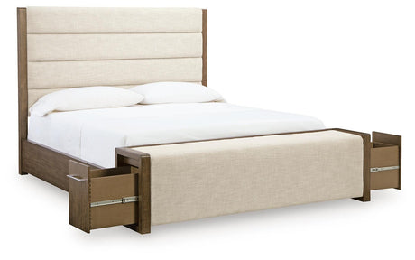 Marxmore Brown Queen Upholstered Storage Bed angled view