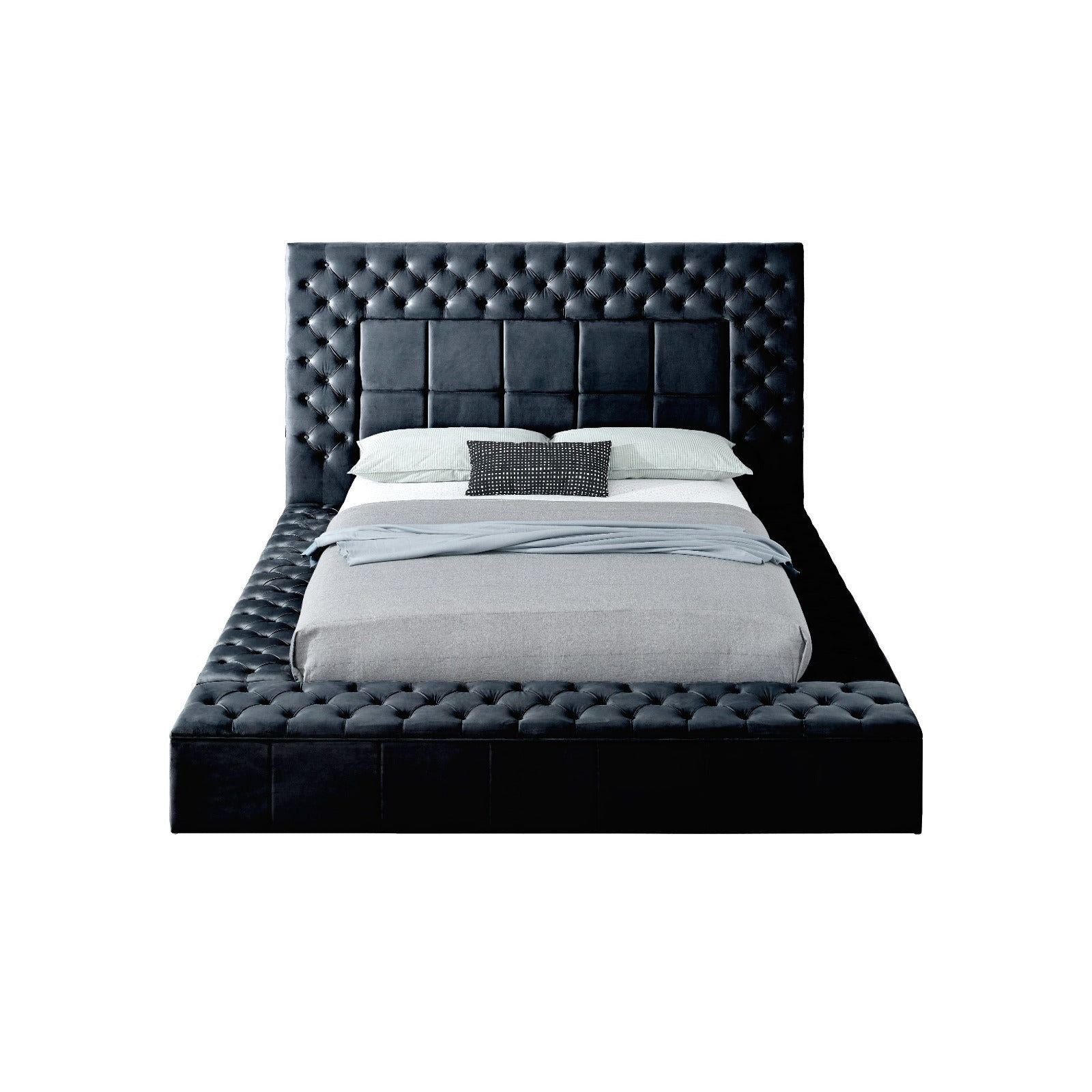 Emerald Black Upholstered Tufted Storage Panel Queen Bed