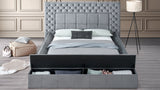 Emerald Grey Upholstered Tufted Storage Panel Queen Bed