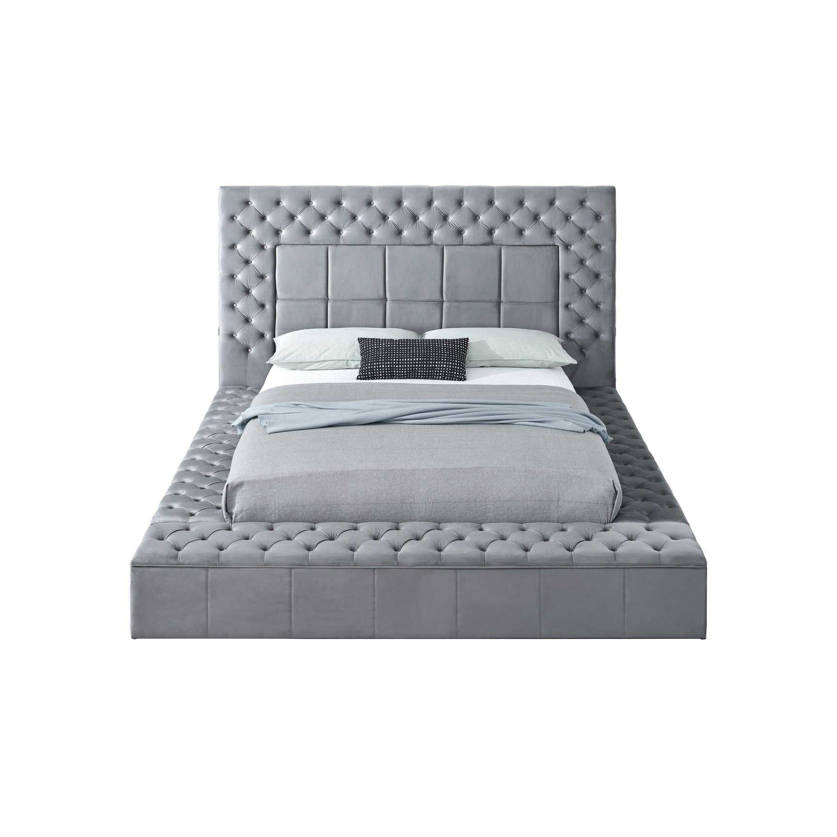Emerald Grey Upholstered Tufted Storage Panel Queen Bed