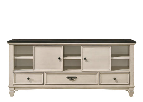 Sawyer Chest Cream/Brown, Modern And Sleek Contemporary Wood, Pewter Bail And Nickel Knob 5 Drawers - Ella Furniture