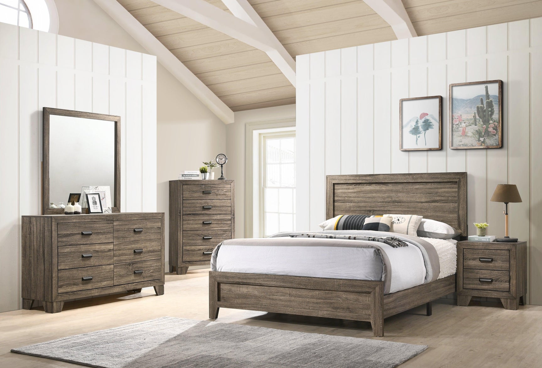 Millie Brown Finish Transitional Modern Wood Grain Full Panel Bed - Ella Furniture