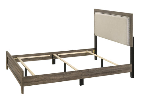 Millie Grey Contemporary Solid Wood And Veneers Fabric Panel Upholstered Queen Bed - Ella Furniture