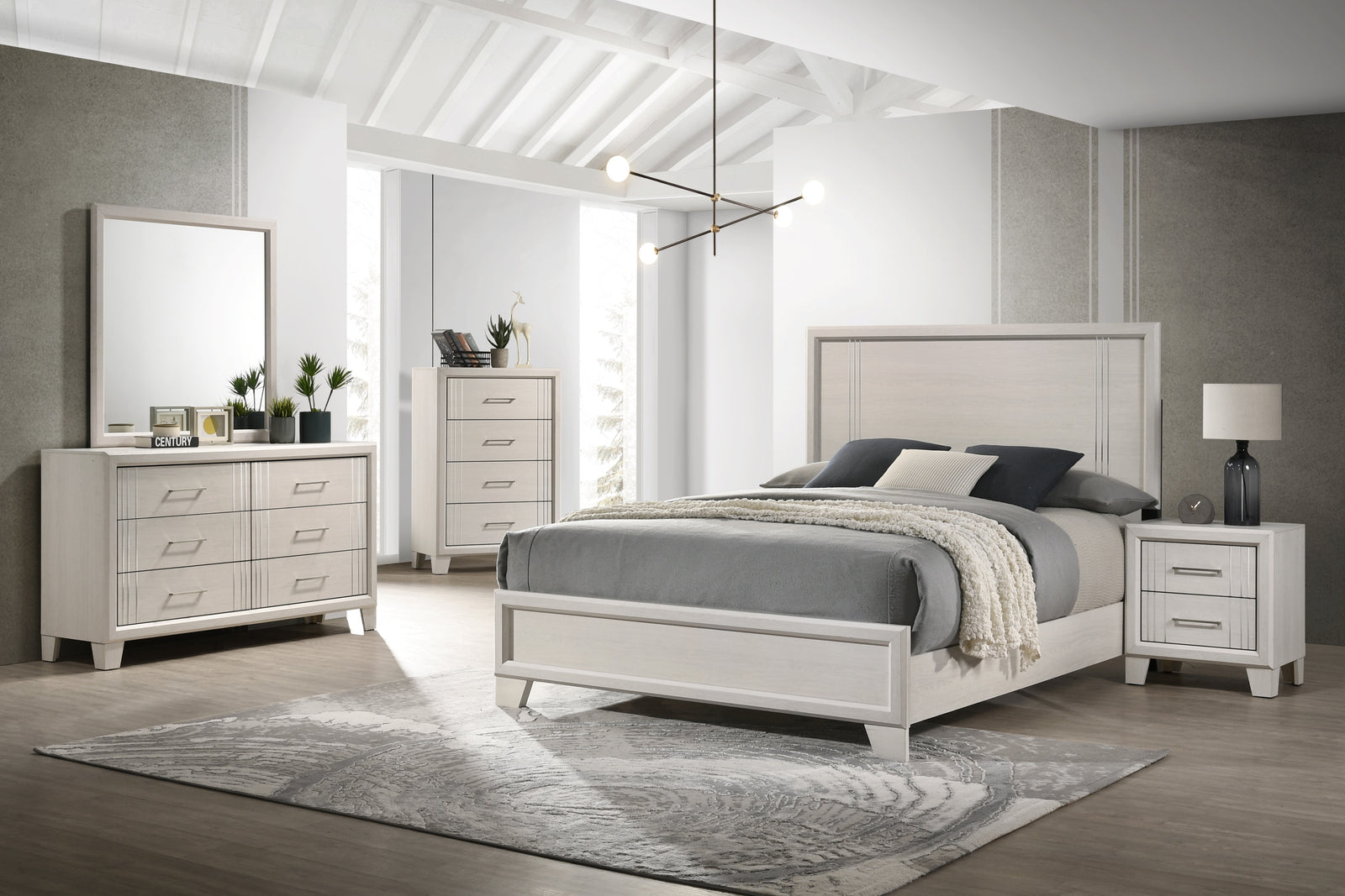 Charlie Cream Modern Contemporary Solid Wood And Veneers Queen Bed