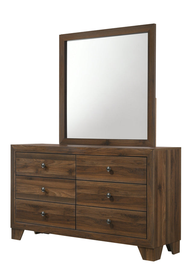 Millie Dresser - Brown Cherry, Modern Wood, Nickel Knob Metal 6 Drawers - Ella Furniture