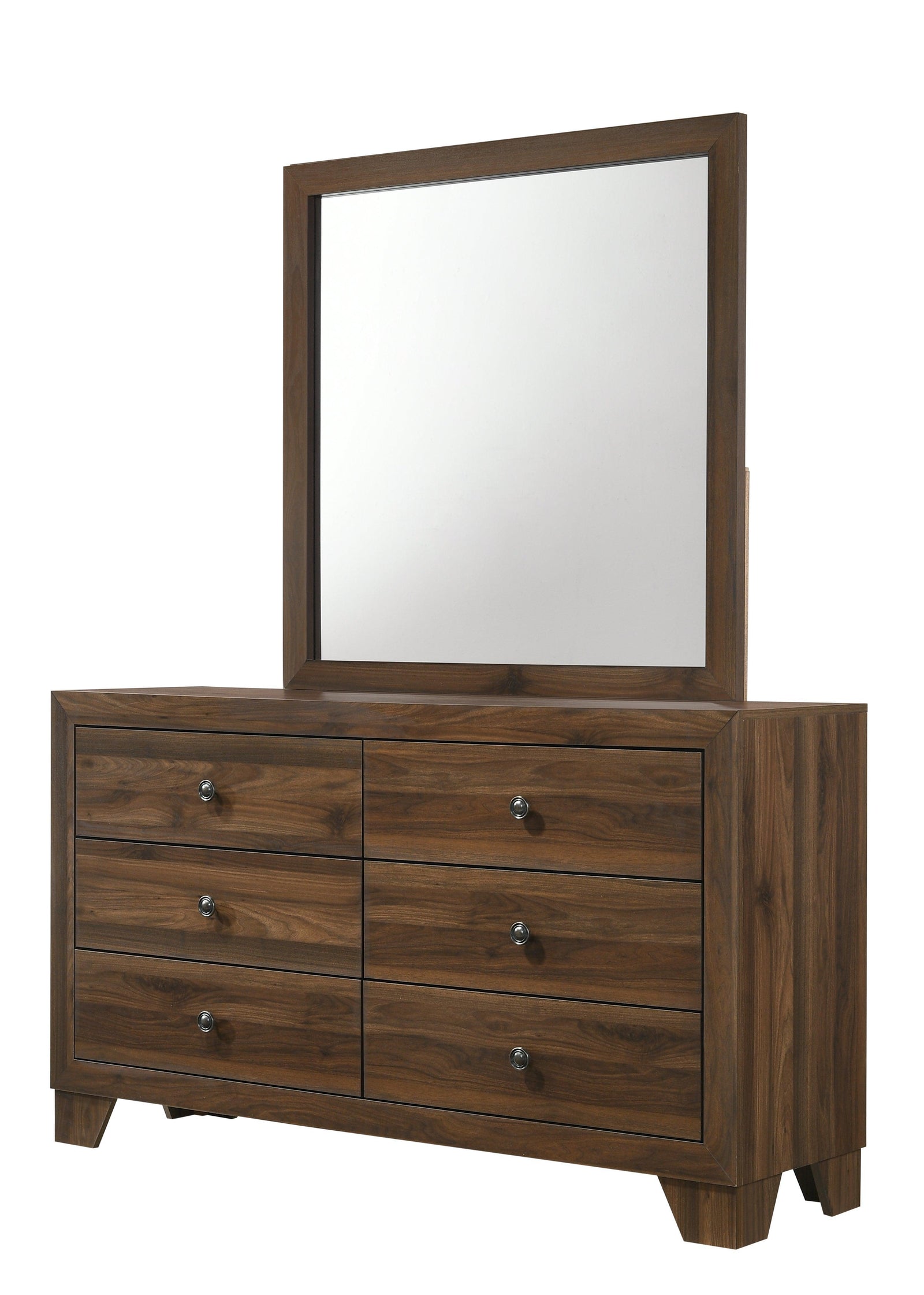 Millie Dresser - Brown Cherry, Modern Wood, Nickel Knob Metal 6 Drawers - Ella Furniture