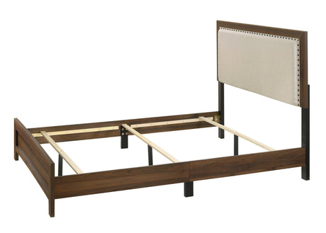 Millie Brown Contemporary Solid Wood And Veneers Fabric Panel Upholstered Full Bed - Ella Furniture