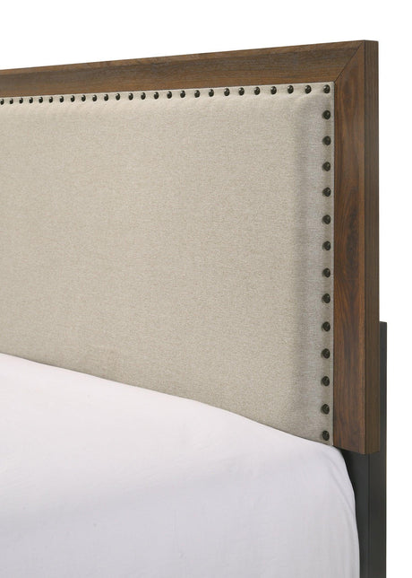 Millie Brown Contemporary Solid Wood And Veneers Fabric Panel Upholstered Queen Bed - Ella Furniture