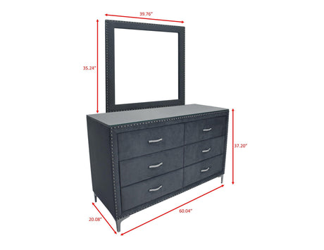 Lucinda Velvet Dark Gray Sleek And Modern Upholstered Tufted Panel Bedroom Set - Ella Furniture