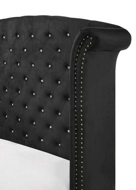 Lucinda Black Modern And Classic Wood Velvet Wingback Upholstered Tufted King Panel Bed - Ella Furniture