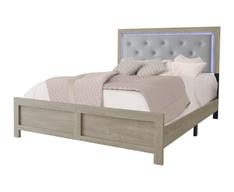 Jaylen Cream Finish Modern LED Faux Leather Upholstered Tufted Panel Bedroom Set - Ella Furniture