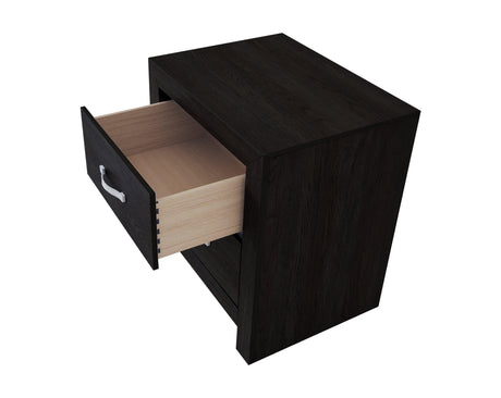 Jaylen Night Stand Black, Modern And Glam Wood, Metal 2 Drawers - Ella Furniture