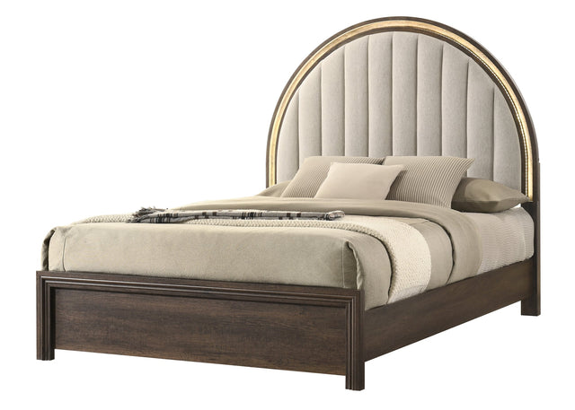 Noreen Brown Gray Upholstered LED Panel Queen Bed from Ella Furniture