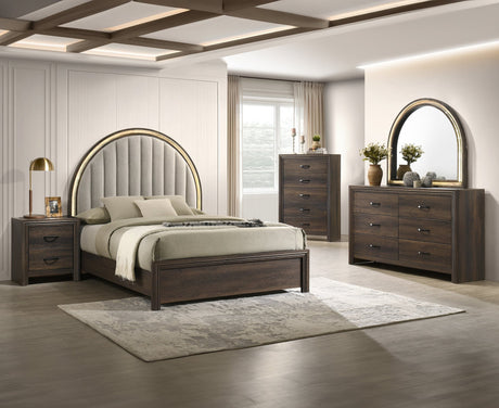Noreen Brown Gray Upholstered LED Panel King Bed view 2