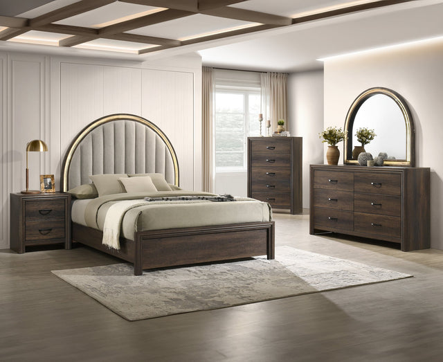 Noreen Brown Gray Upholstered LED Panel Bedroom Set from Ella Furniture