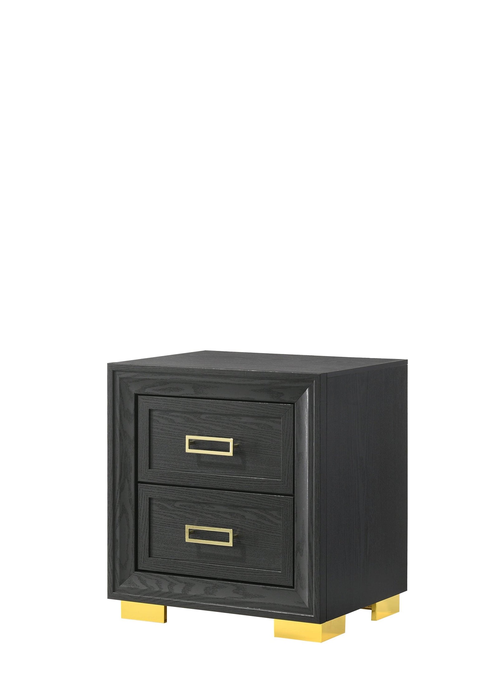 Pepe Night Stand Black/Gold, Contemporary Modern Wood, 2 Drawers - Ella Furniture