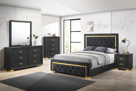 Pepe Black Modern Wood Fabric Upholstered Tufted King Panel Bed - Ella Furniture