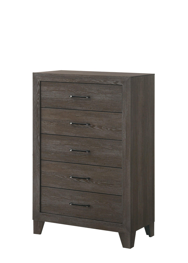 Hopkins Chest Brown, Sleek And Modern Wood, Metal 5 Drawers - Ella Furniture