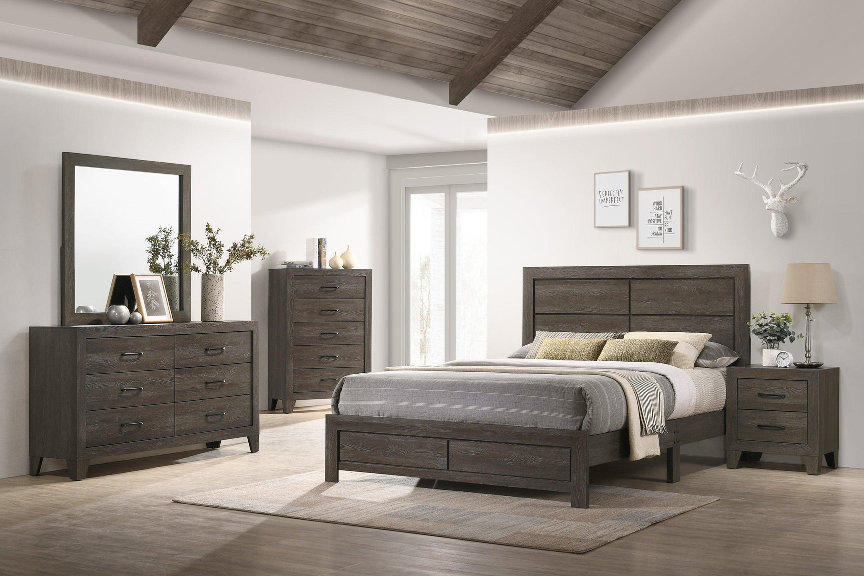 Hopkins Brown Classic Modern Wood King Platform Bed - Ella Furniture