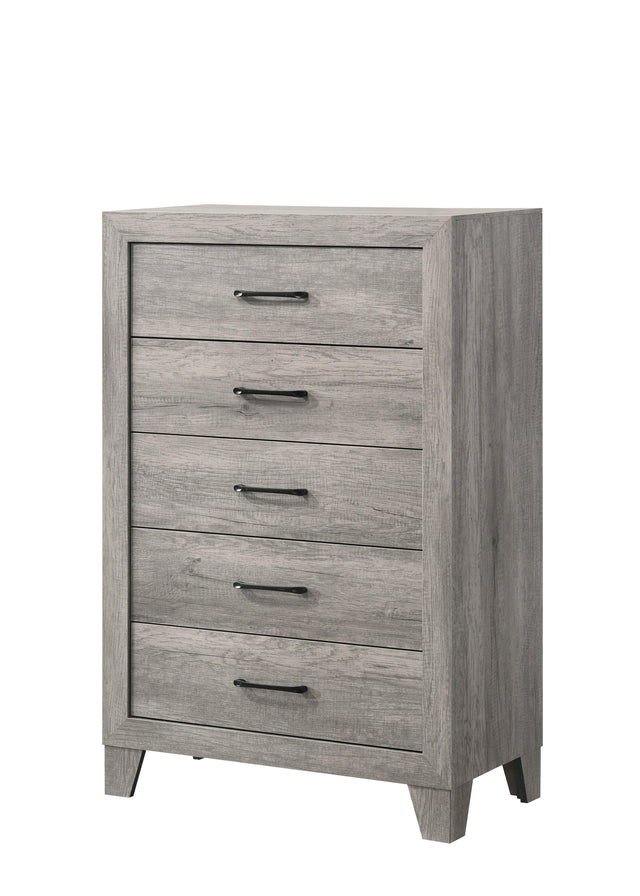 Hopkins Chest Drift Wood, Sleek And Modern Wood, Metal 5 Drawers - Ella Furniture