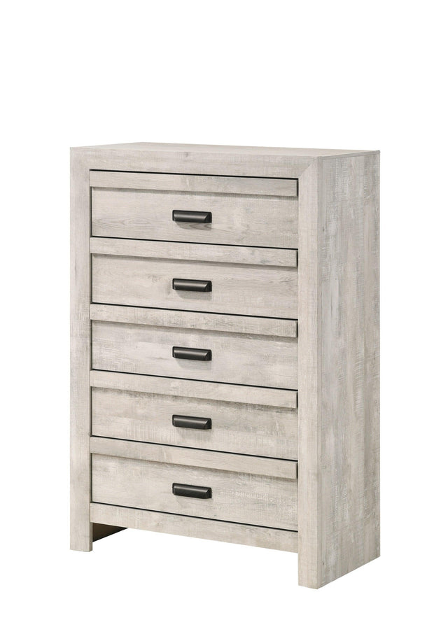 Valor Chest Cream, Rustic Modern Wood, 6 Metal Drawers - Ella Furniture