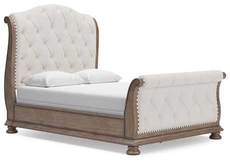 Ardenfield Light Brown Upholstered Sleigh Bedroom Set angled view