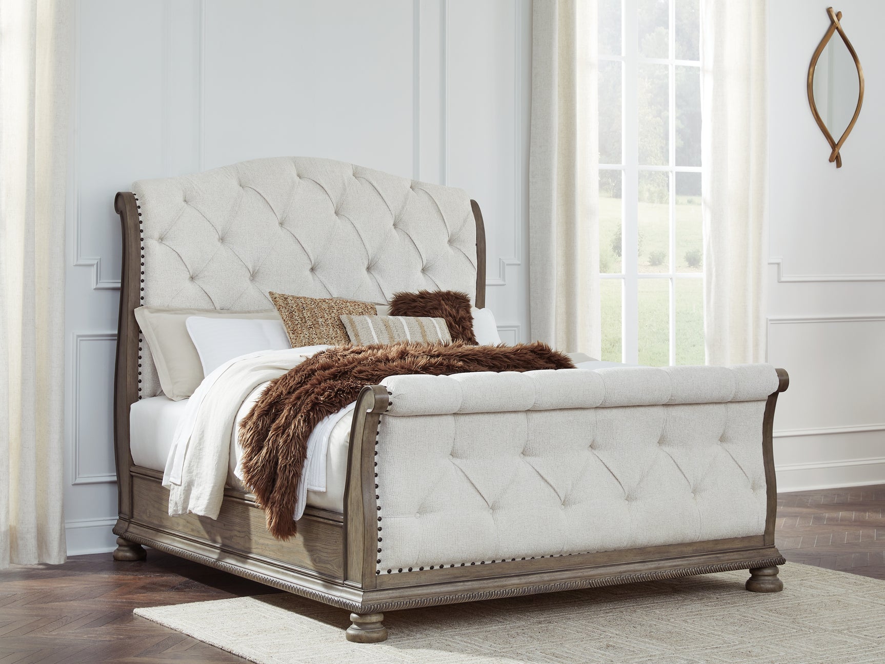 Ardenfield Light Brown Queen Upholstered Sleigh Bed