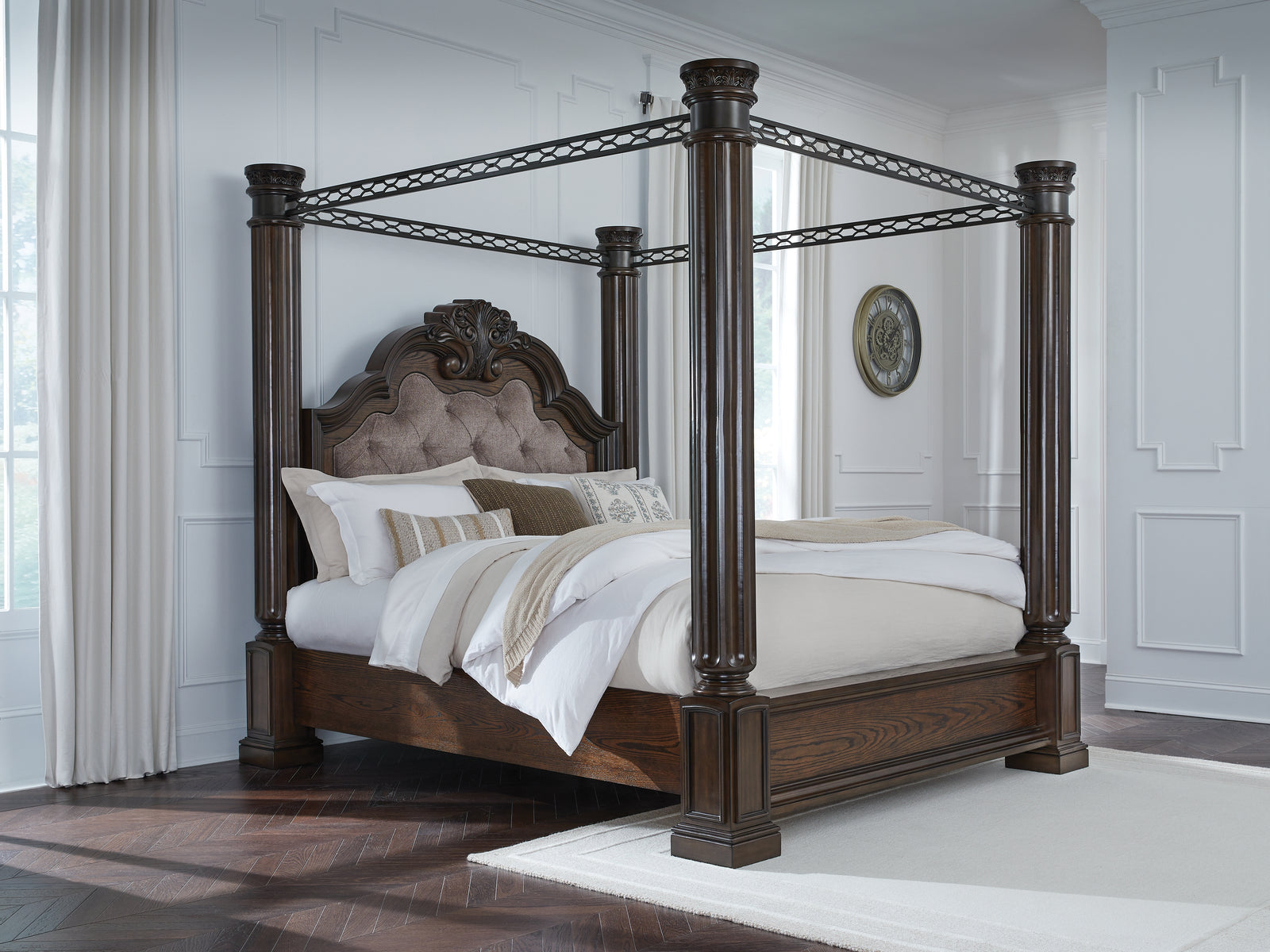 Maylee Dark Brown King Canopy Bed