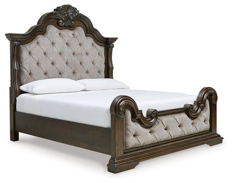 Maylee Dark Brown Upholstered Bedroom Set angled view