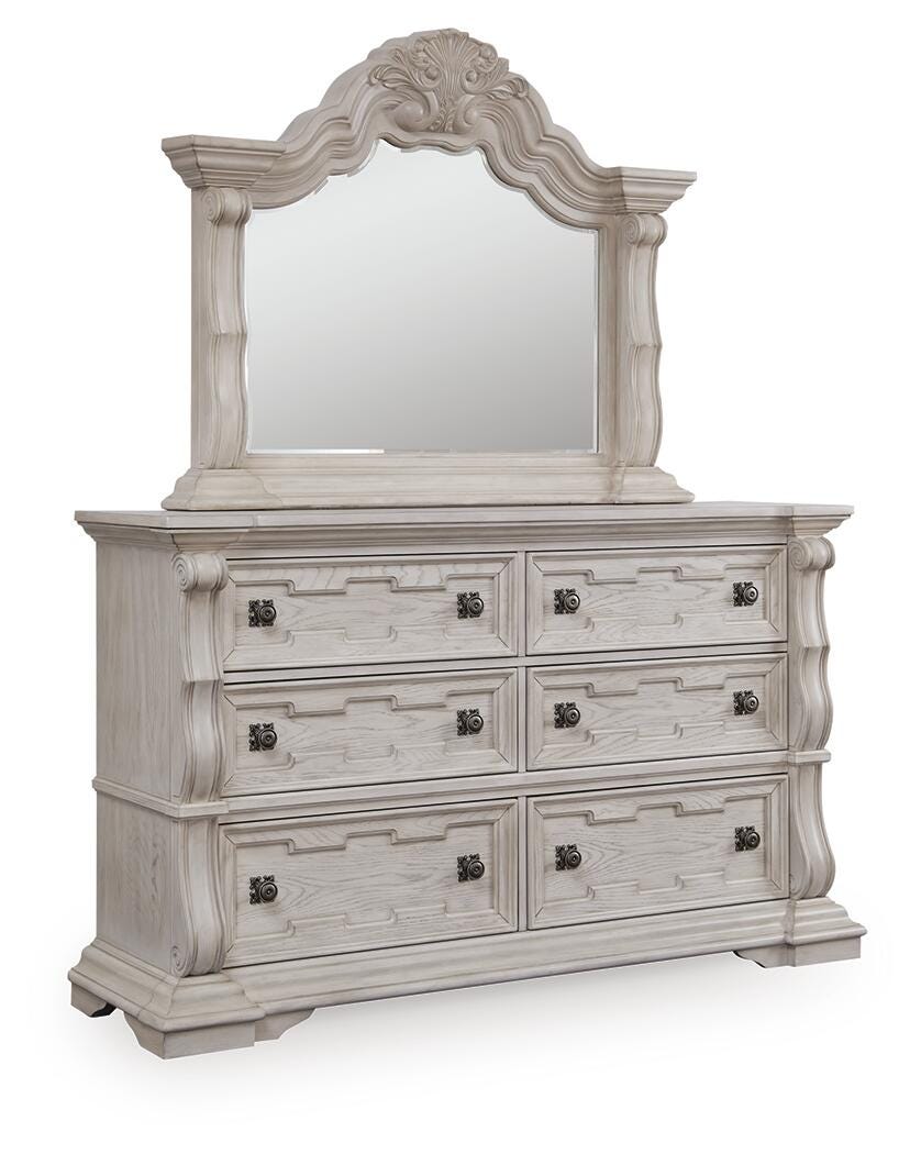 Bruchandi Antique White Upholstered Panel Bedroom Set angled view