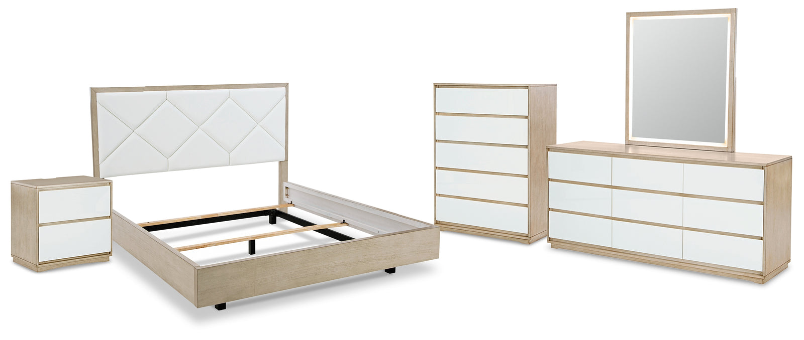 Wendora Bisque/white Upholstered Panel Bedroom Set - Ella Furniture