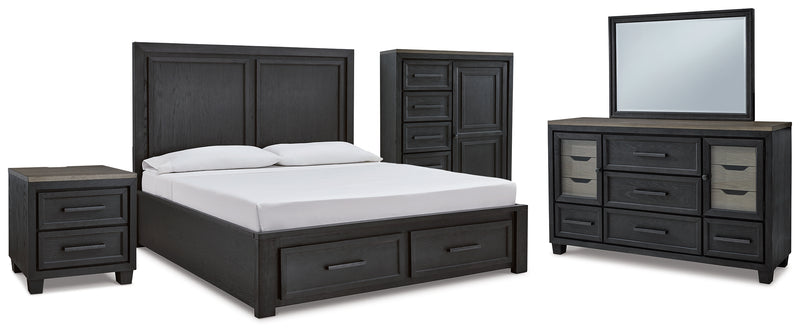 Foyland Black/brown Panel Storage Bedroom Set