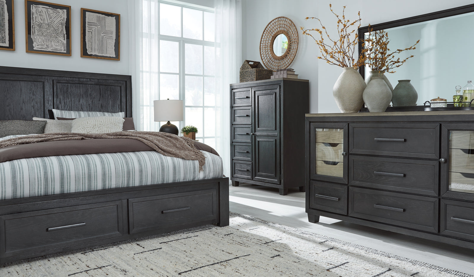 Foyland Black/brown Panel Storage Bedroom Set - Ella Furniture