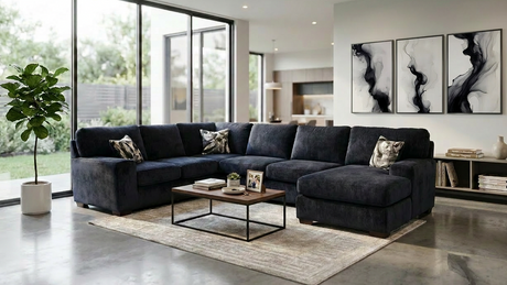 Austin Luscious Black Chenille 3-Piece Sectional from Ella Furniture