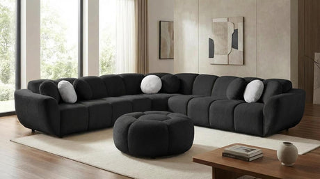 Rose Black Fabric 3-Piece Sectional Sofa with Ottoman and Pillows from Ella Furniture