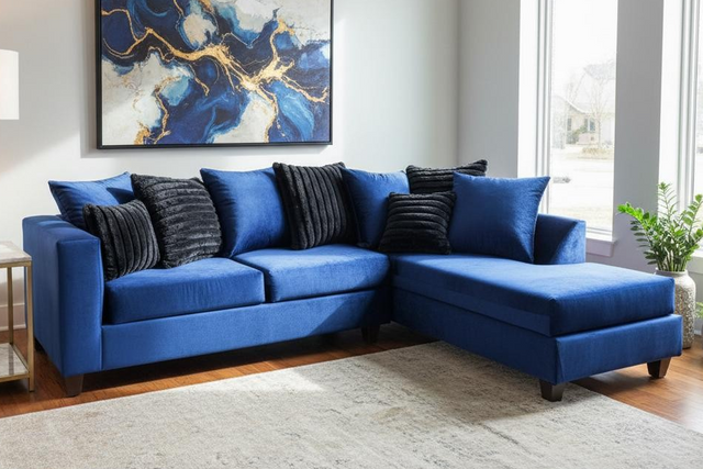 Kora Blue 2-Piece Fabric Sectional Sofa from Ella Furniture