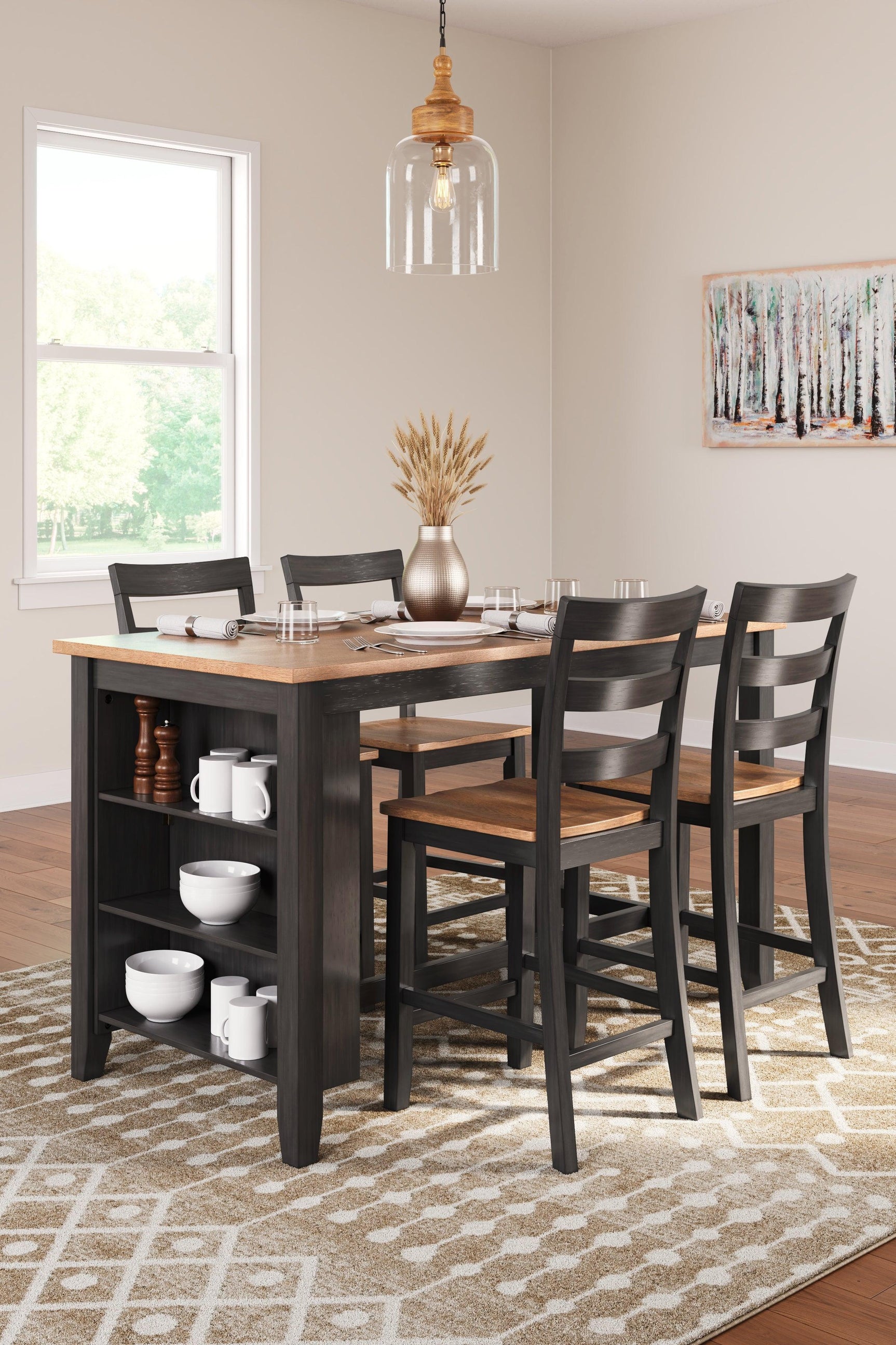 Gesthaven Natural/Brown Counter Height Dining Table and 4 Barstools