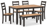 Gesthaven Natural Brown Dining Table With 4 Chairs And Bench (Set of 6)
