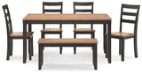 Gesthaven Natural Brown Dining Table With 4 Chairs And Bench (Set of 6)