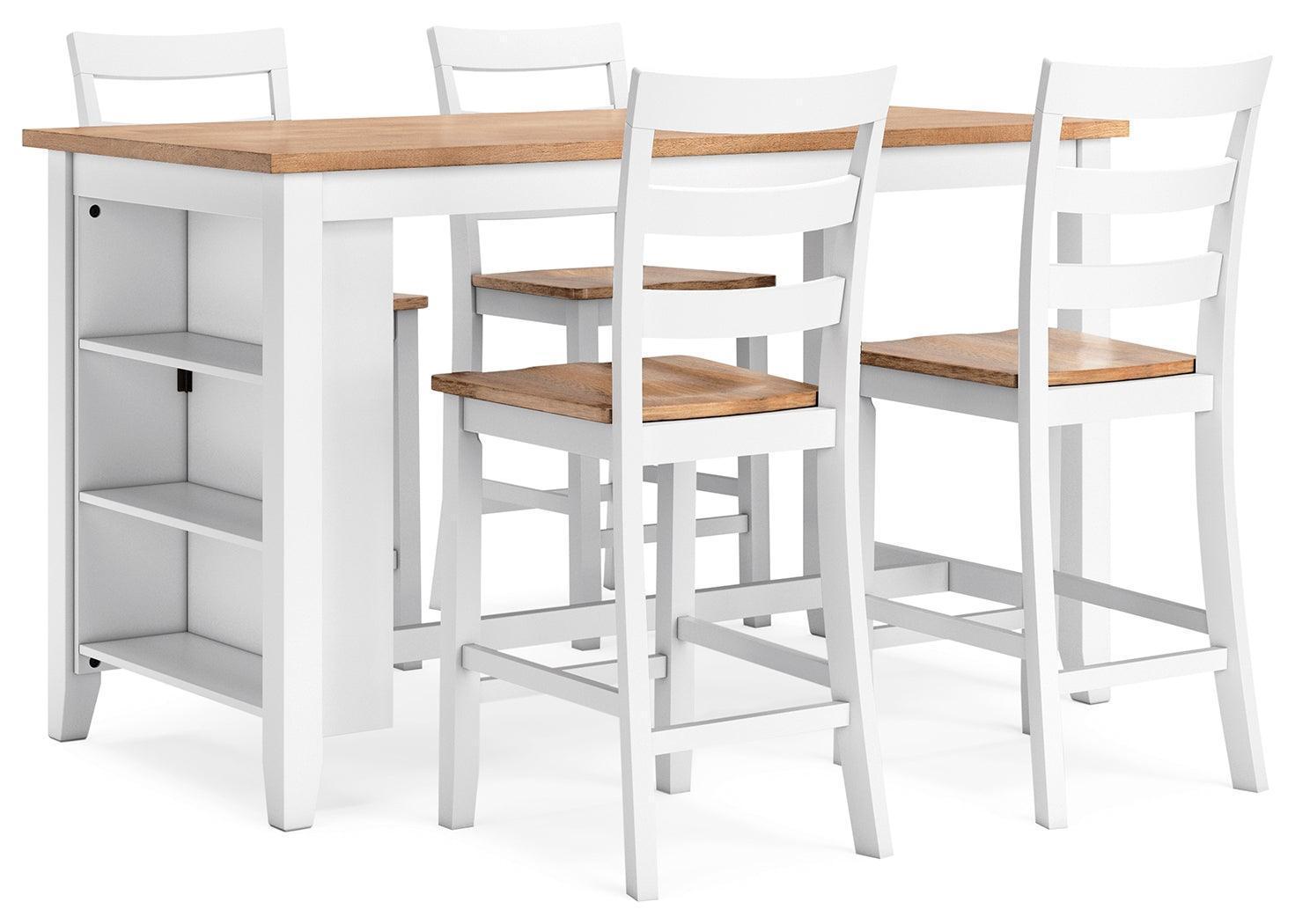 Gesthaven Natural/White Counter Height Dining Table and 4 Barstools