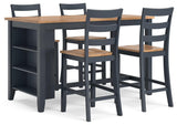 Gesthaven Natural/Blue Counter Height Dining Table and 4 Barstools