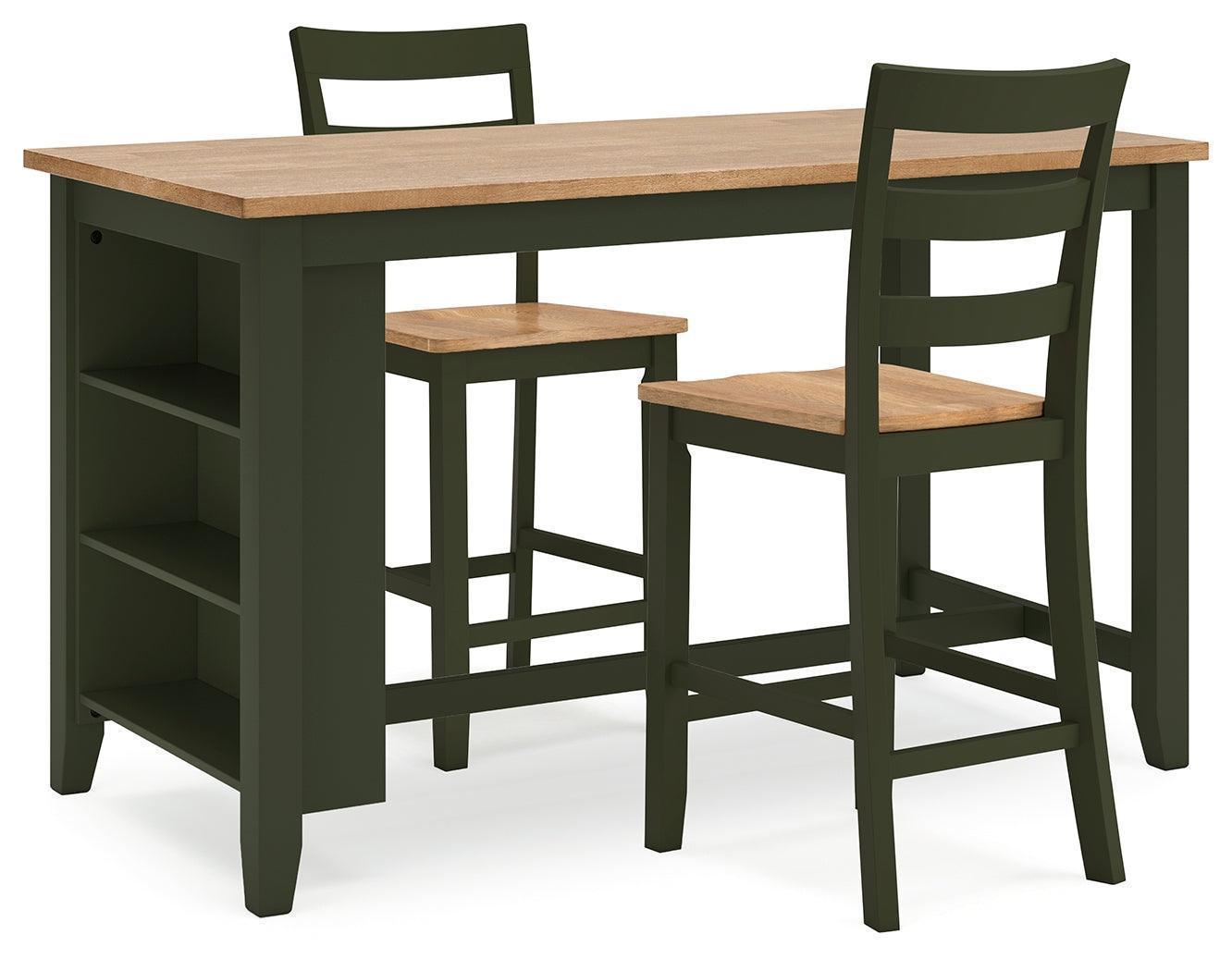 Gesthaven Natural/Green Counter Height Dining Table and 2 Barstools