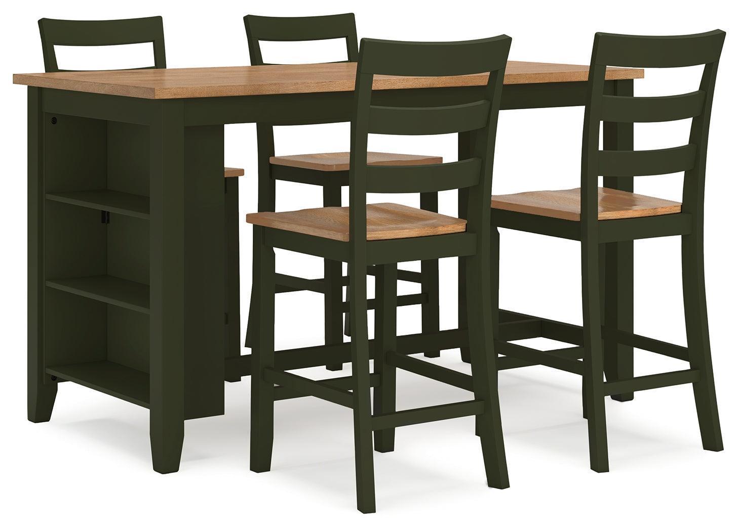 Gesthaven Natural/Green Counter Height Dining Table and 4 Barstools